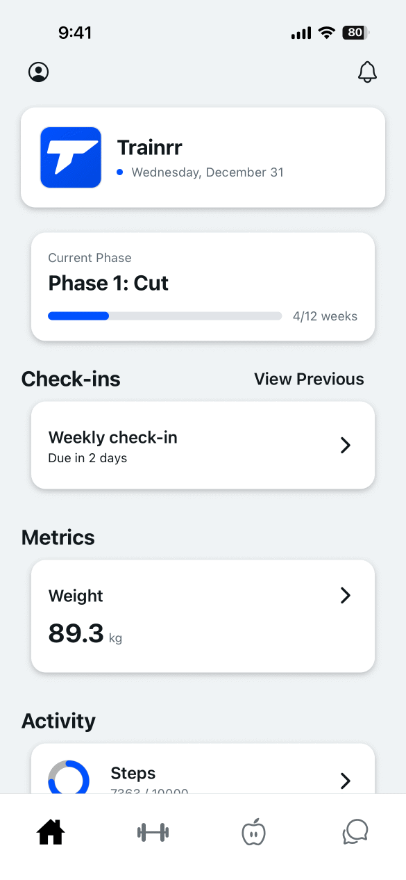 Trainrr training and check-ins preview