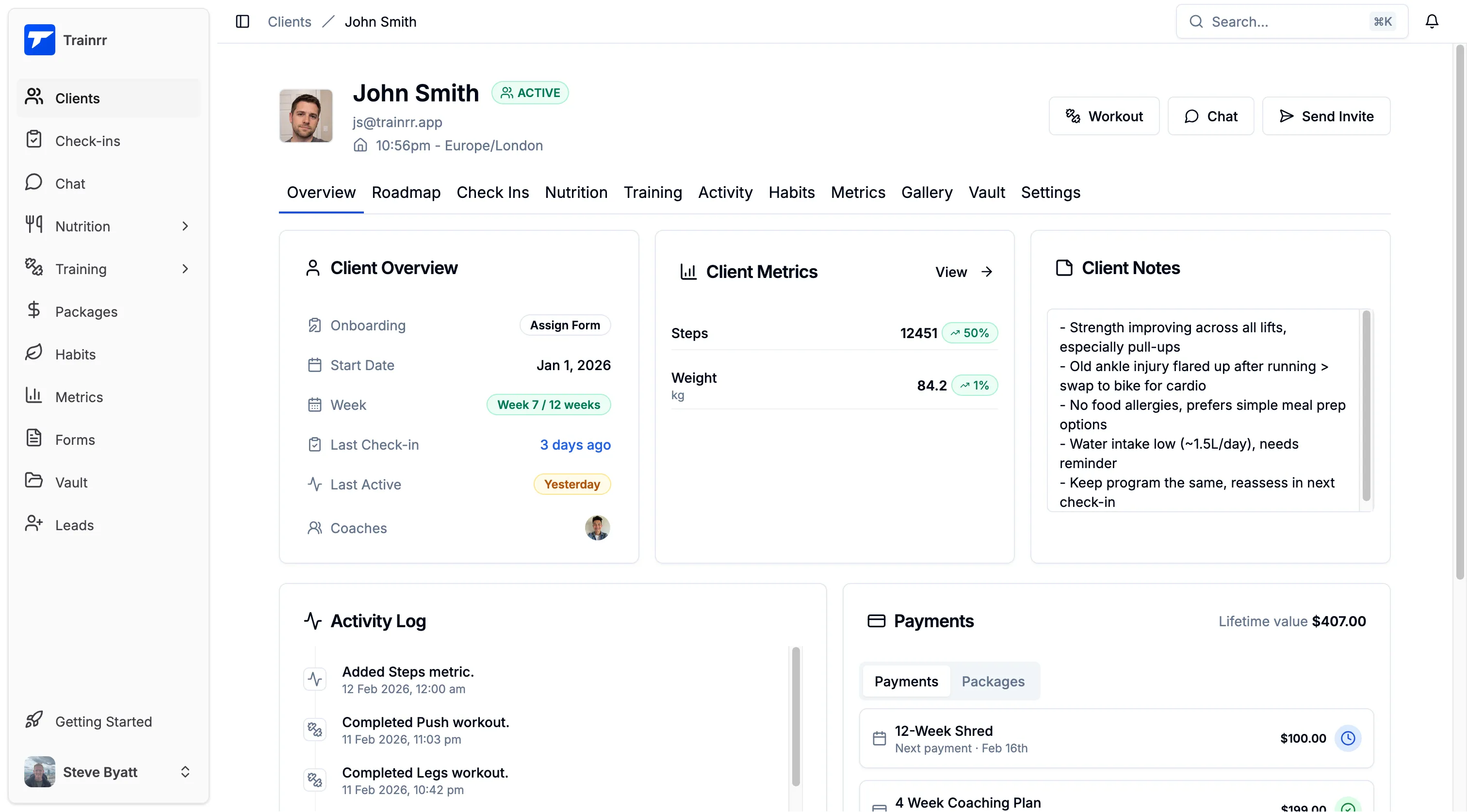Trainrr dashboard preview