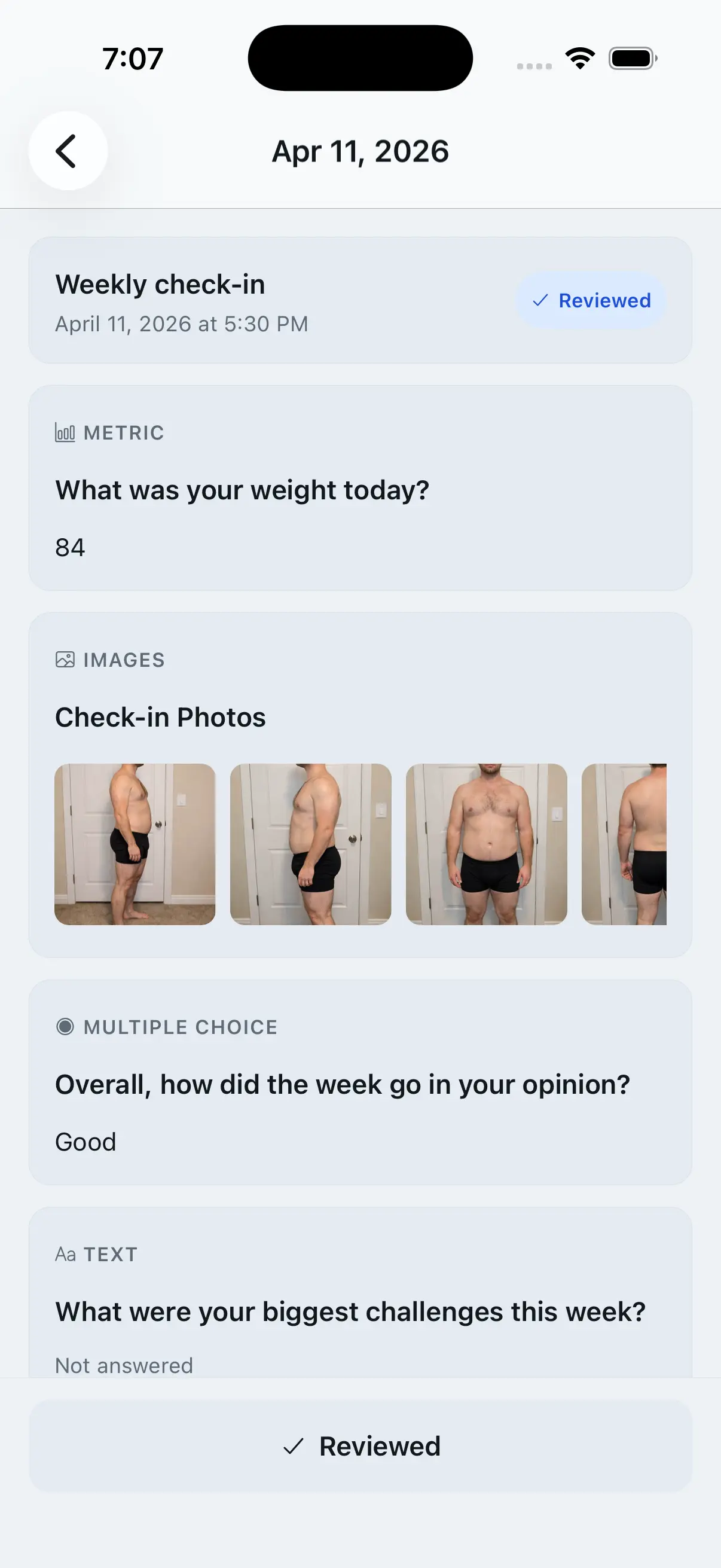 Trainrr check-in review mobile preview